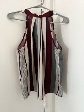 SHEIN Striped Halter Tank in Burgundy, Cream & Gray
